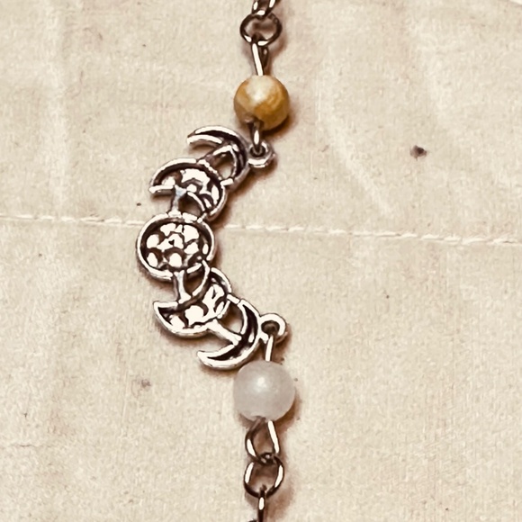 Stainless Steel Chain & Clasp w/Moon Phase Charm & Afghanistan Jade Crystals - Picture 6 of 11